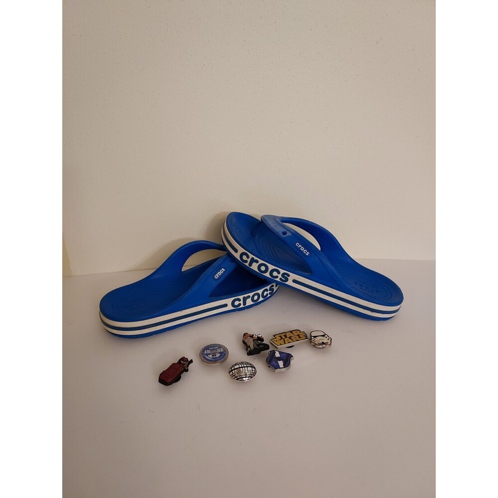 Crocs Kids Unisex Blue Sandals Flip Flops Size J-2 & Star Wars Charms